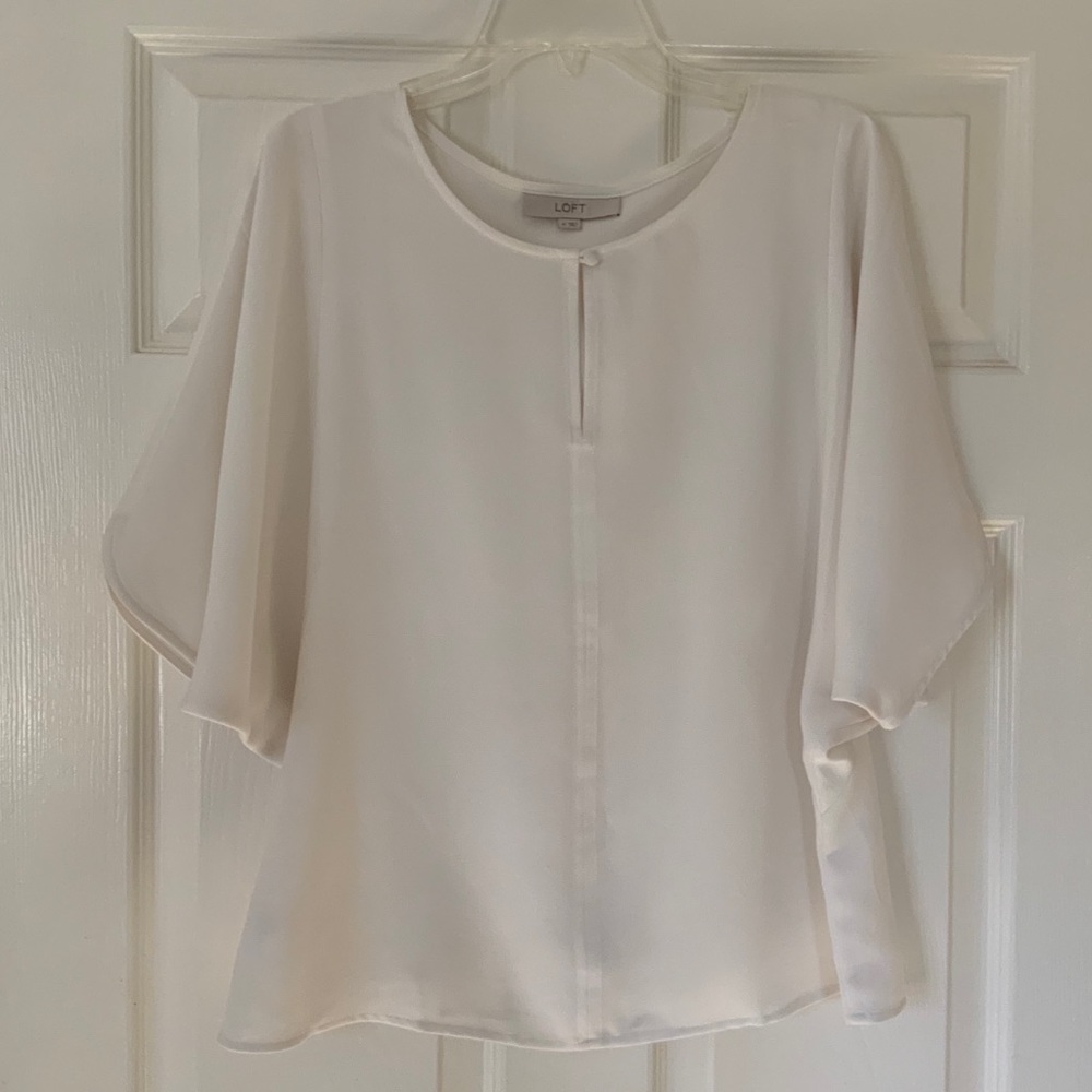 LOFT Ivory Dolman Sleeve Semi Sheer Top Womens M